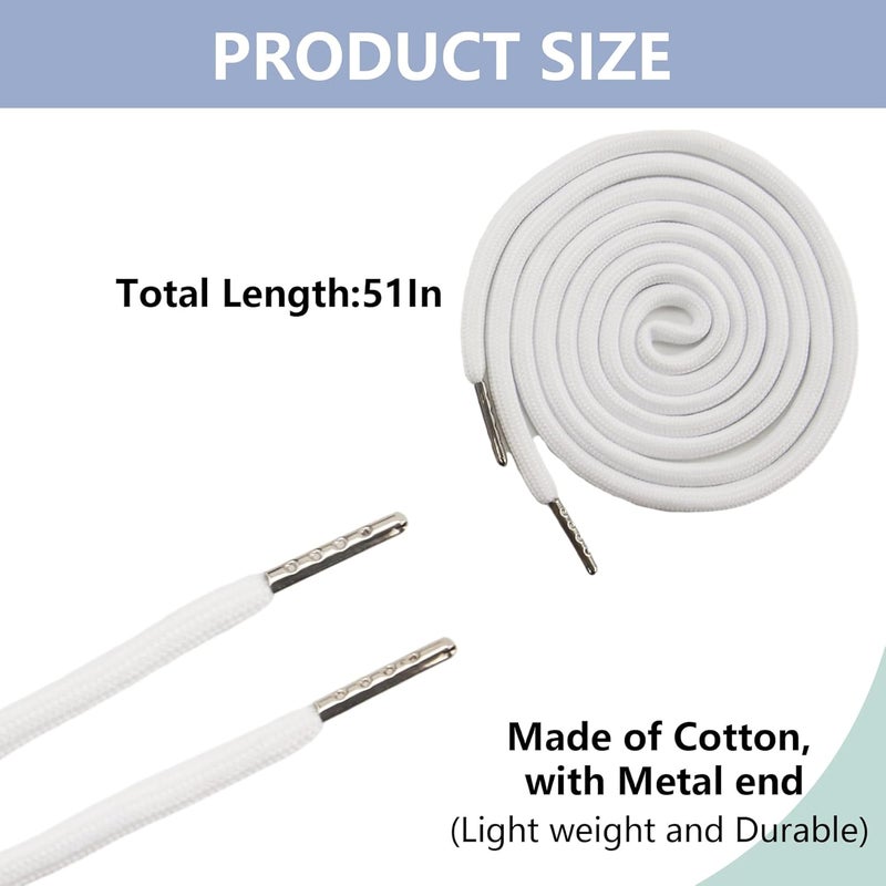 BOROLA 1Pcs 51 Inch Fashionable Durable Cotton Drawstring, Premium Hoodie, Sports Pants, Shorts Universal Drawstring Replacement (White Rope, Metal Head) - Image 2